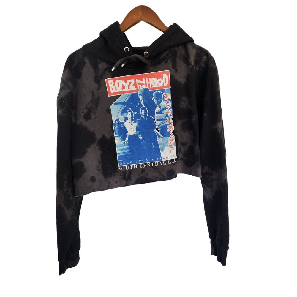 Boyz N The Hood Womens‎ Size Medium Crop Top Long Sleeve Black Tie Dye